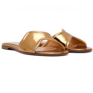 Gianvito Rossi Gold Metallic Open-Toe Slide Sandals - Lucrezia Mule